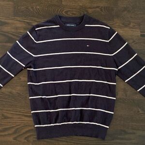 Tommy Hilfiger Blue and White Crewneck Sweater